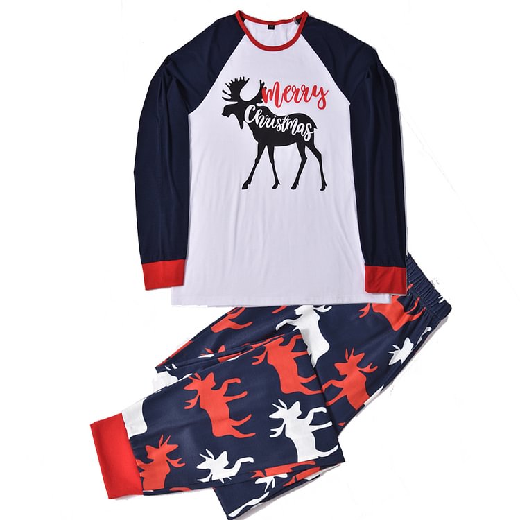 Matching Family Christmas Pajamas Sets Printed Blue Red Merry Christmas Elk Pajamas
