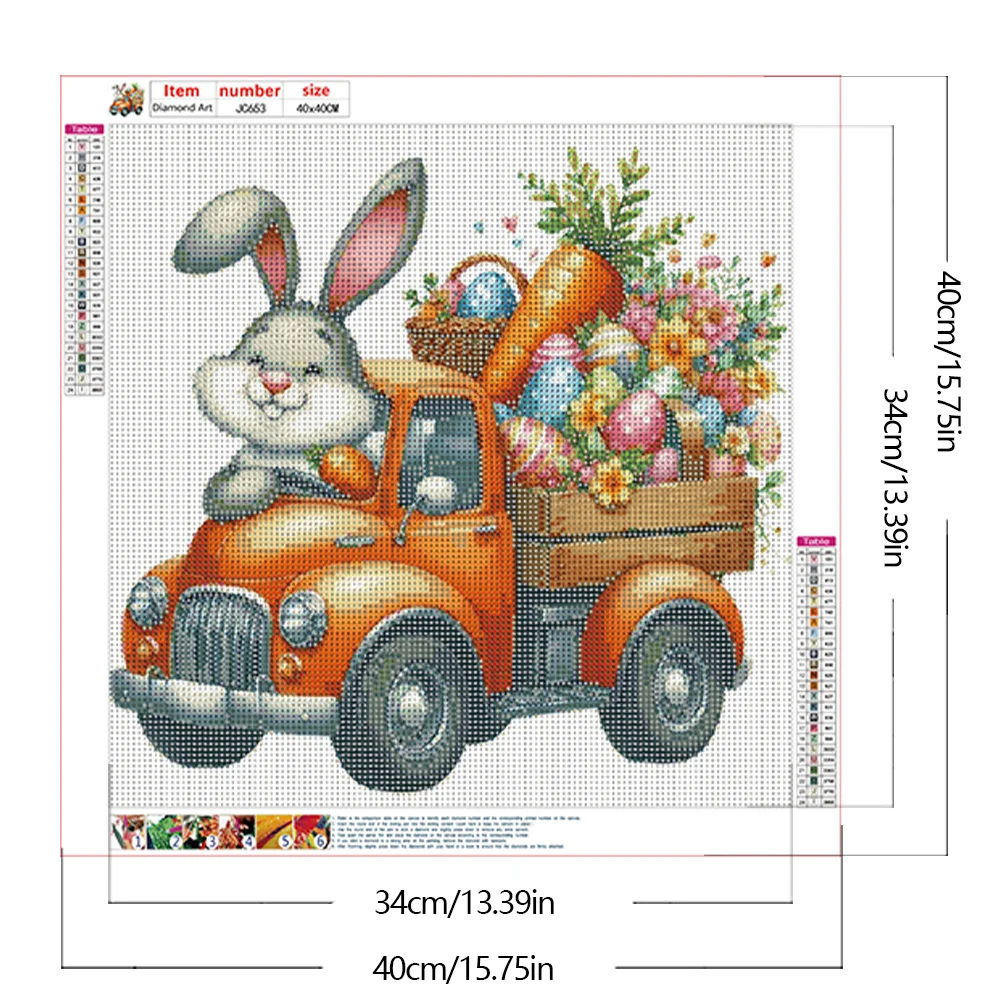 Diamond Painting - Full Round Drill - Easter Bunny Car(Canvas|40*40cm)