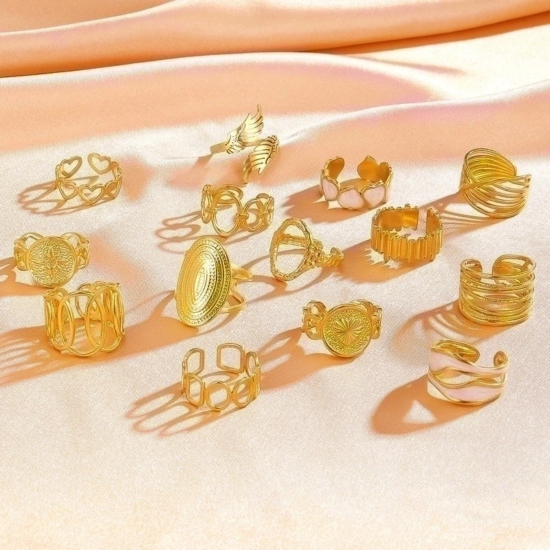 Retro Geometric Stainless Steel Gold Plated Plating Open Rings