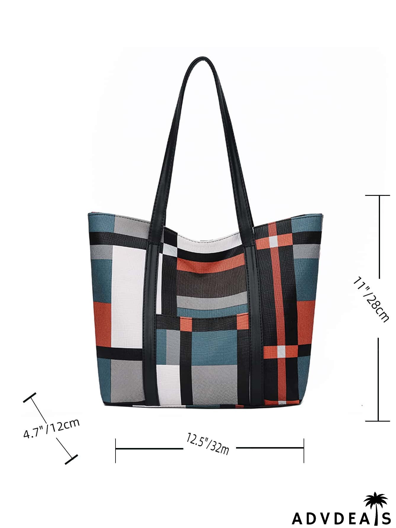 Geometric Pattern Color Block Shoulder Tote Bag