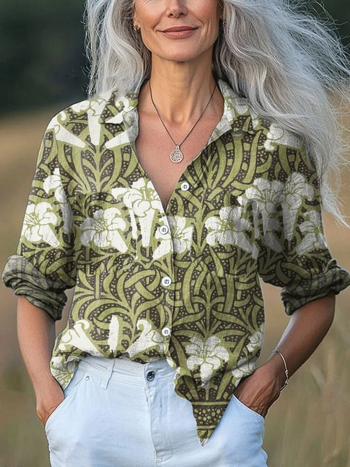 Women's  Flowers Art Print Casual Long Sleeve Comfortable Cotton Shirt