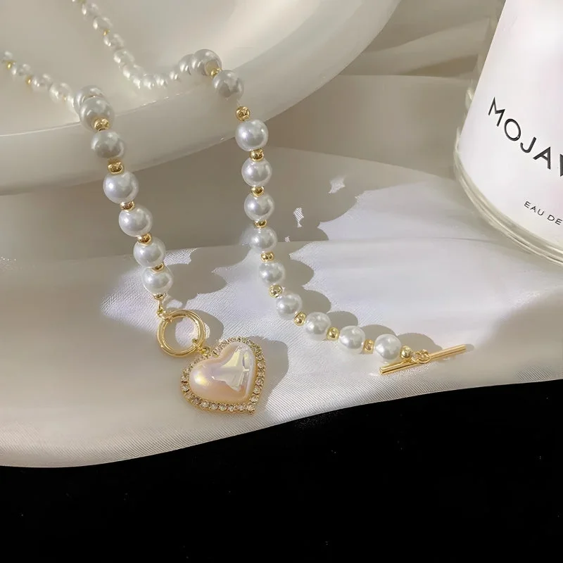 Brownm Heart Pearl Necklace