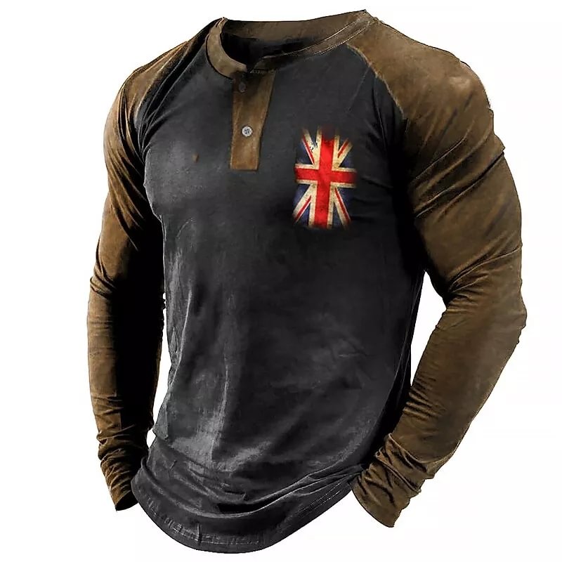 Men's Pullover Henley Color Block Graphic Prints National Flag Casual Sweatshirts