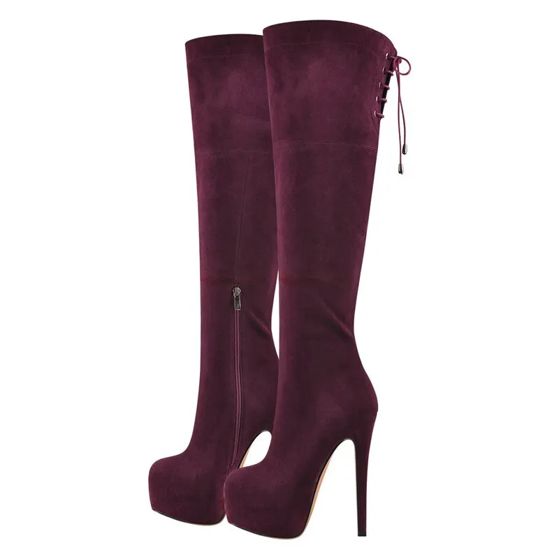 Onlymaker Women's Sexy Platform Zip 16cm High Heel Stiletto Stretch Over The Knee High Boot plus size US5~US15 women boots