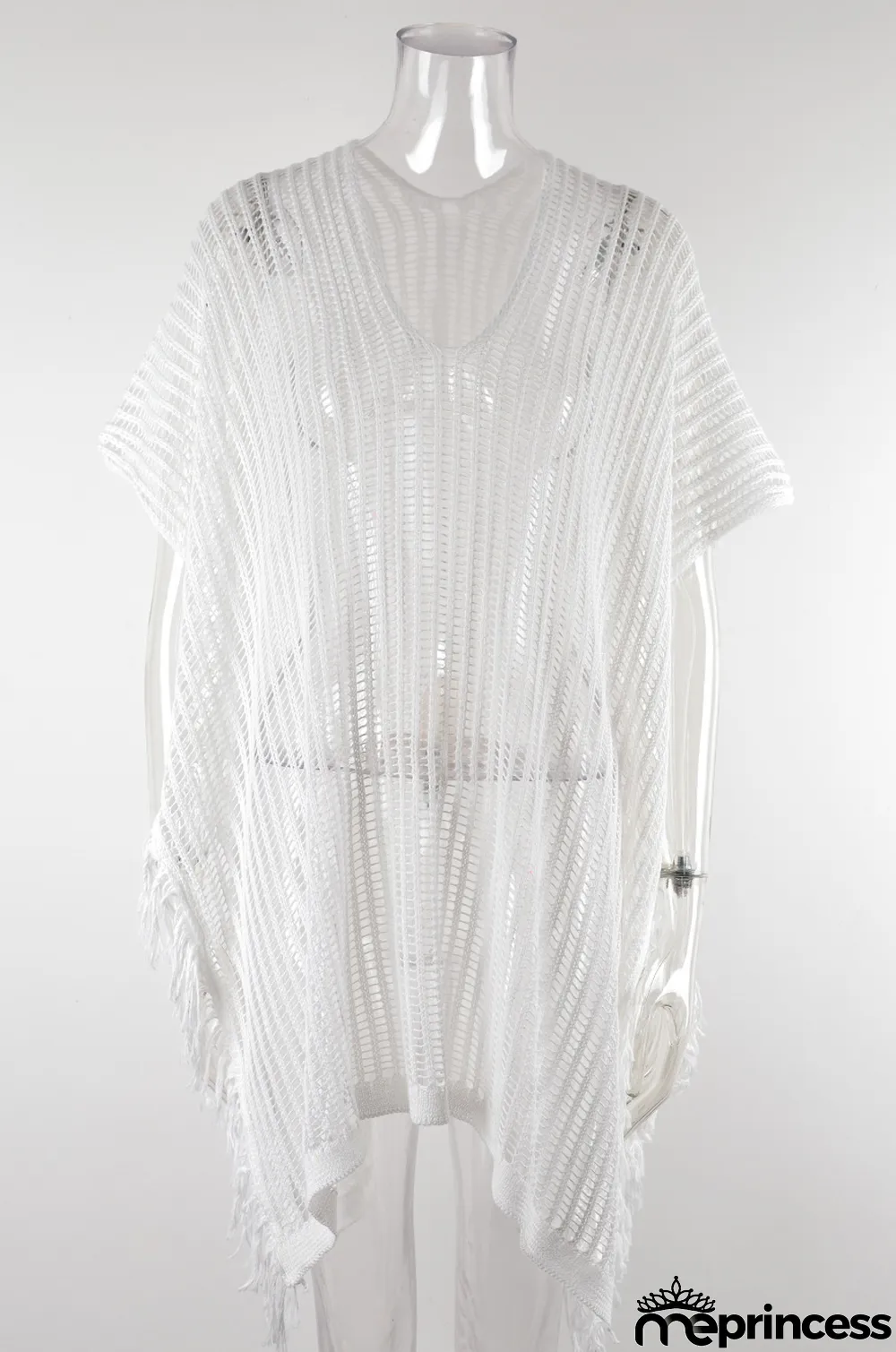 Summer Maxi V-neck Hollow Tassel Beach Suit Holidays Shirt Beach Sun Shield