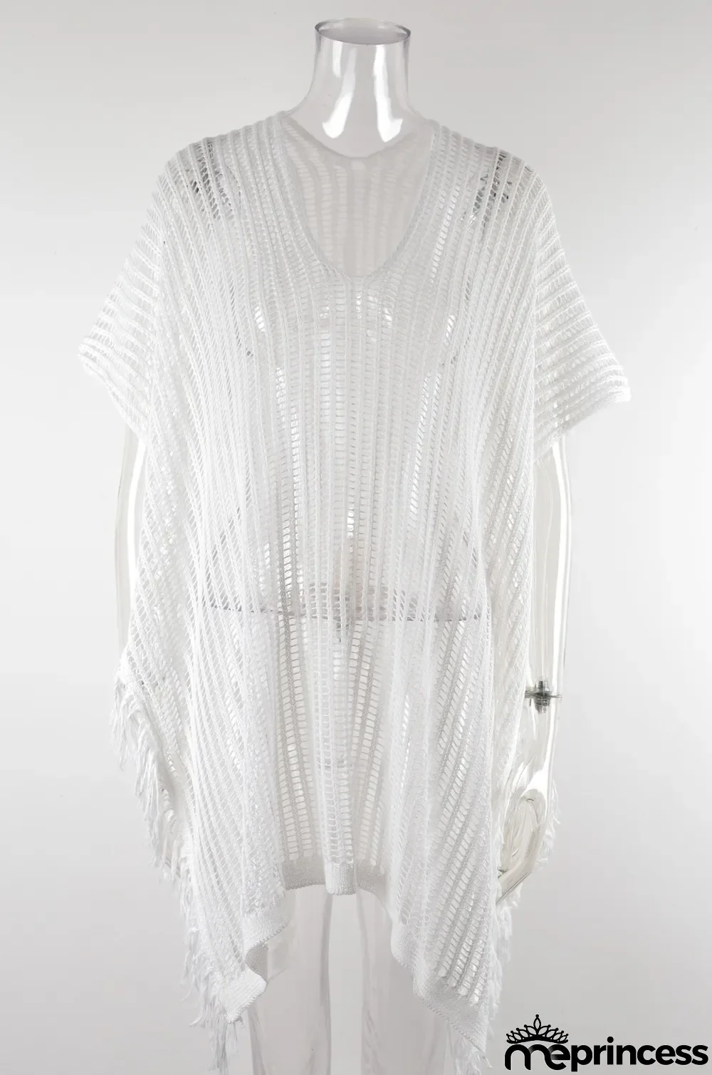 Summer Maxi V-neck Hollow Tassel Beach Suit Holidays Shirt Beach Sun Shield