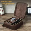 Retro Crazy Horse Leather Multifunctional Portable Travel Glasses Watch Jewelry Storage Box, Shockproof Genuine Leather Watch Box