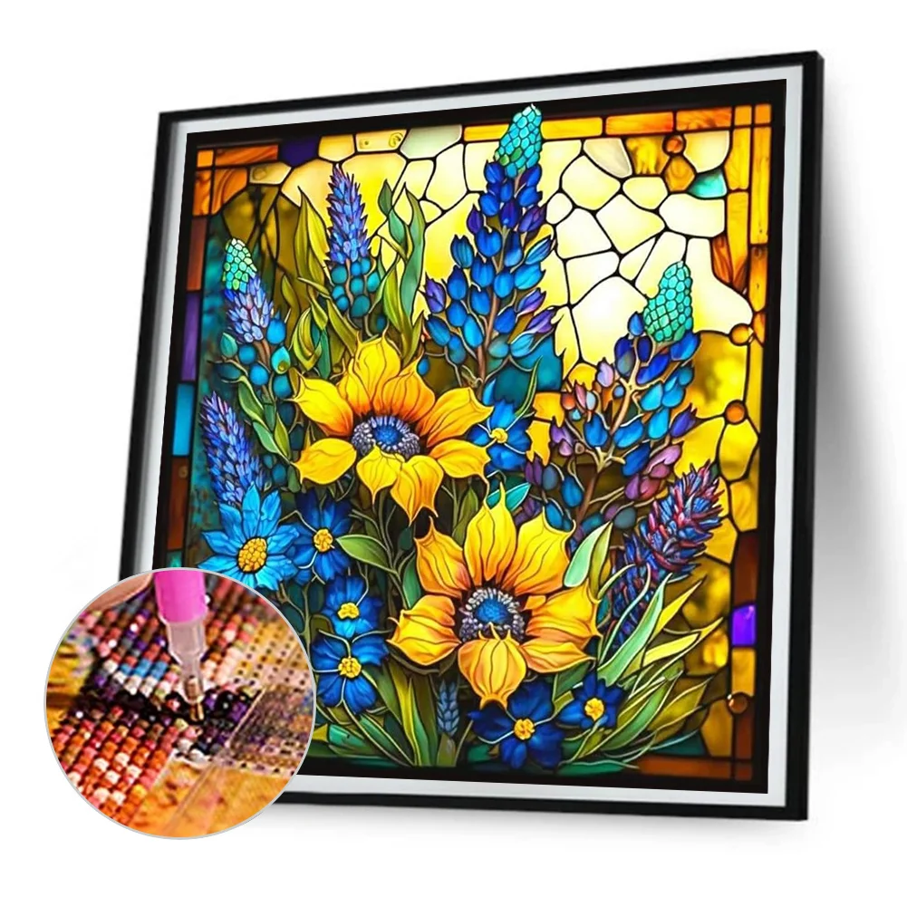Diamond Painting - Full Round Drill - Stained Glass Flower(30*30cm)