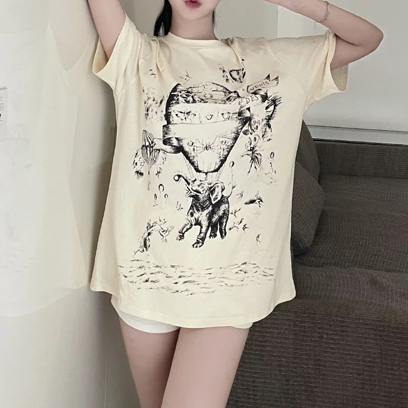 Back to School Oversized T-Shirt Women's Summer Vintage Print Harajuku Street Loose Comfortable Short-Sleeved Round Neck Casual Tees