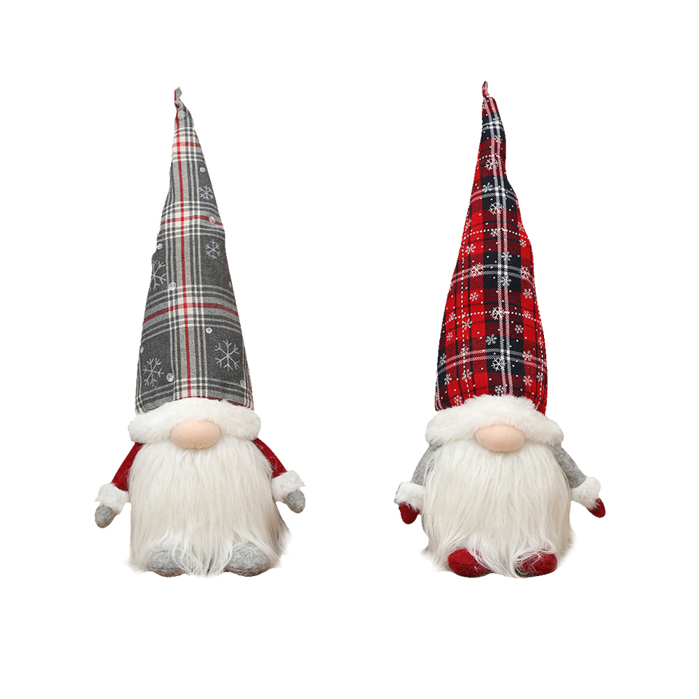 

Luminous Faceless Man Doll Dwarf Rudolph Lattice Hat Christmas Glowing Toy, Red grid, 501 Original