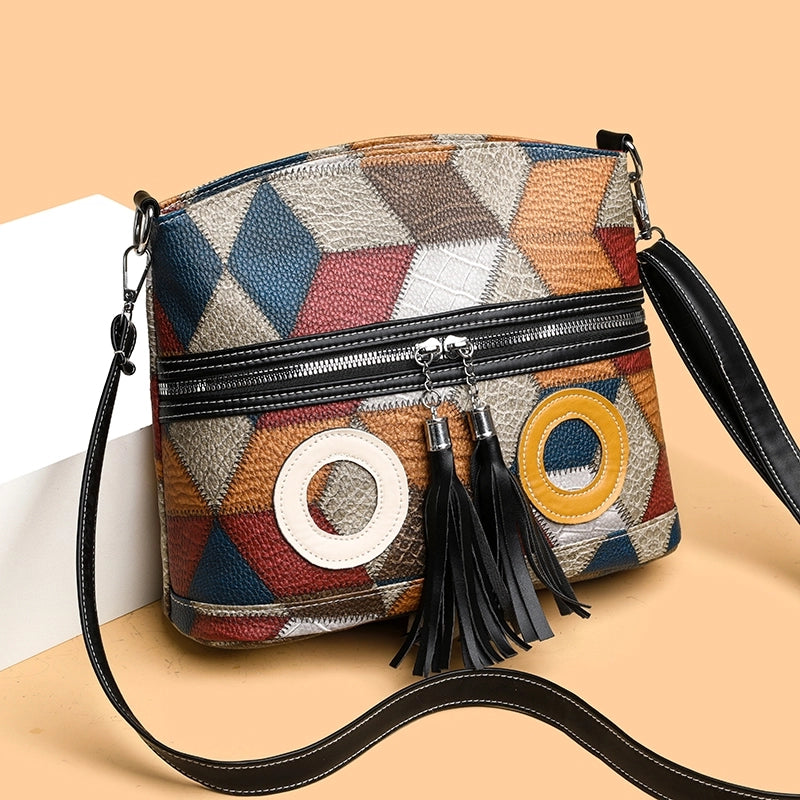 Women's Pu Leather Color Block Vintage Style Classic Style Zipper Crossbody Bag