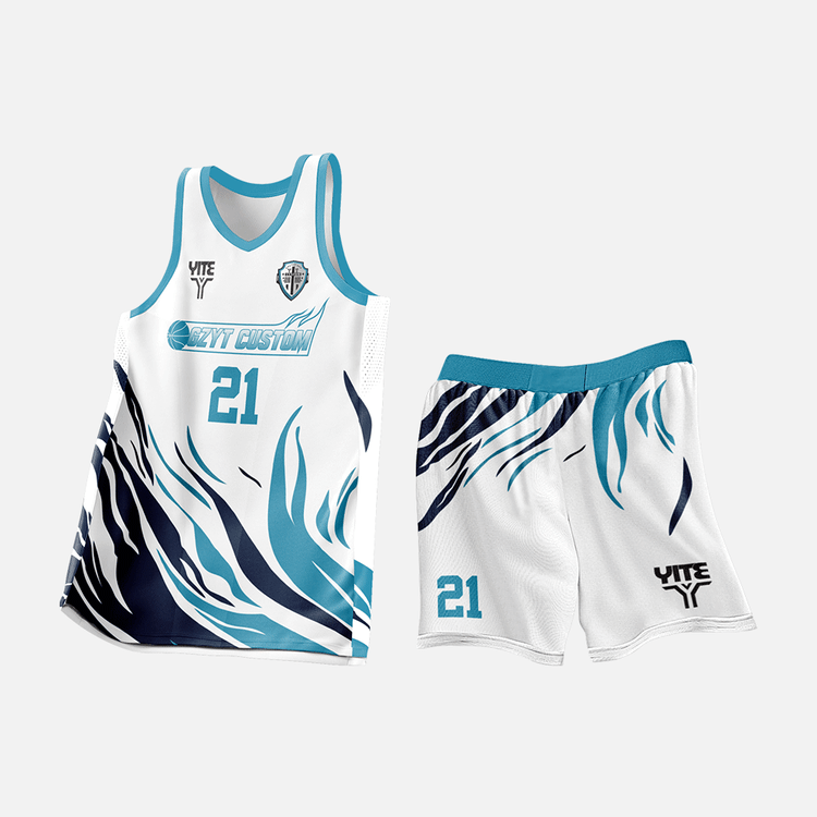 YITE | XL25-015- White And Blue Basketball Uniforms