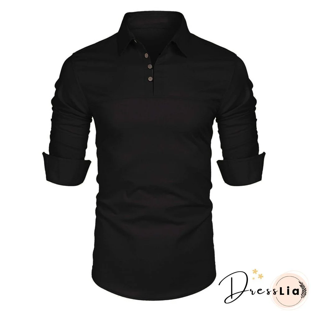 Men's Casual Long Sleeve Solid Cotton Linen Shirt