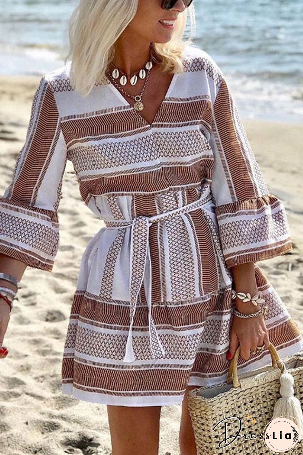 V-Neck Printed Mini Dress
