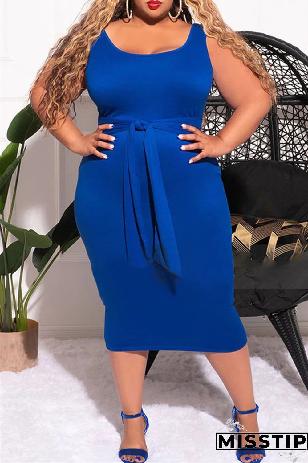 Blue Fashion Casual Solid Patchwork O Neck Plus Size Two Pieces