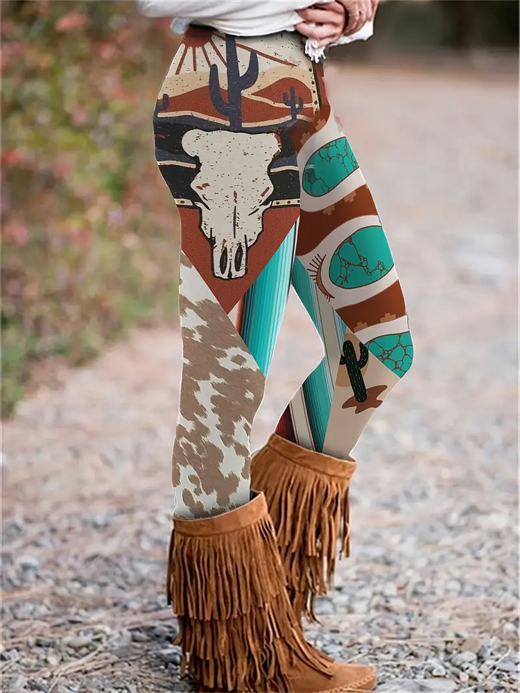 Western Ethnic Print Skinny Leggings