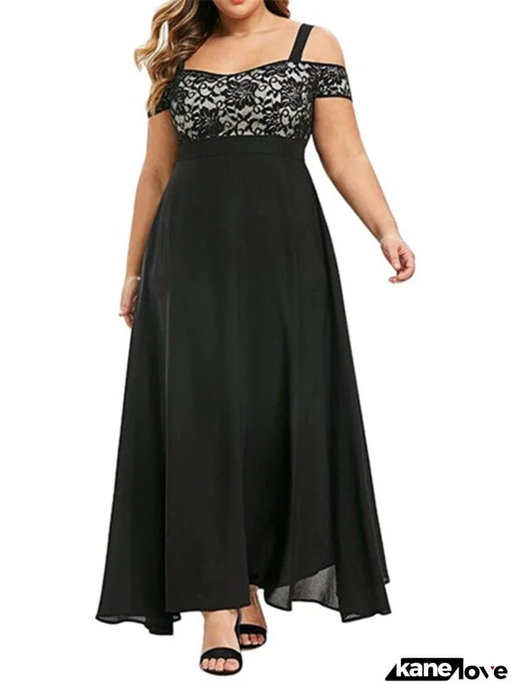 Women Plus Size Off Shoulder Floral Lace Maxi Dress