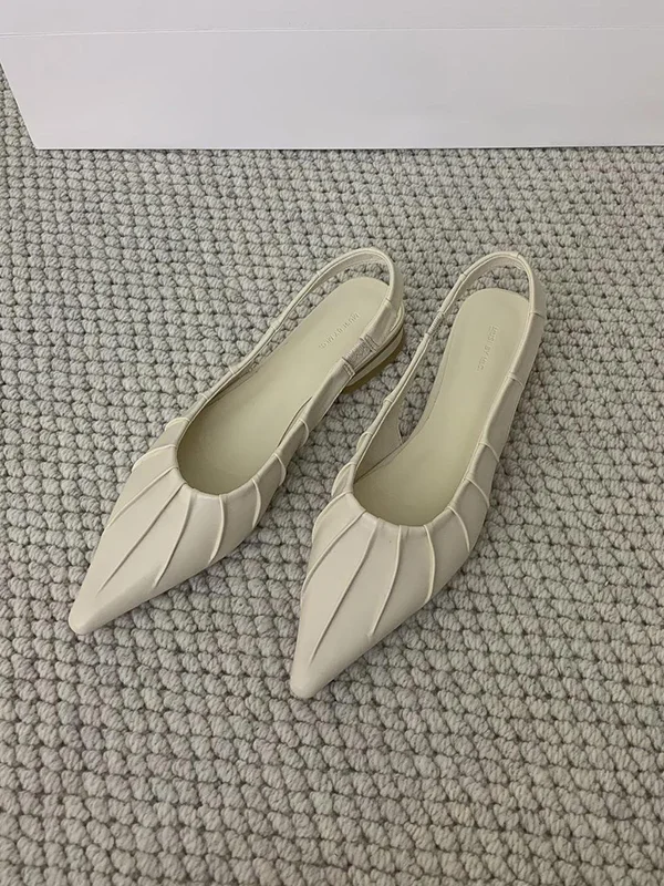 Split-Joint Solid Color Pointed-Toe Pleated Sling Shoes Sandals