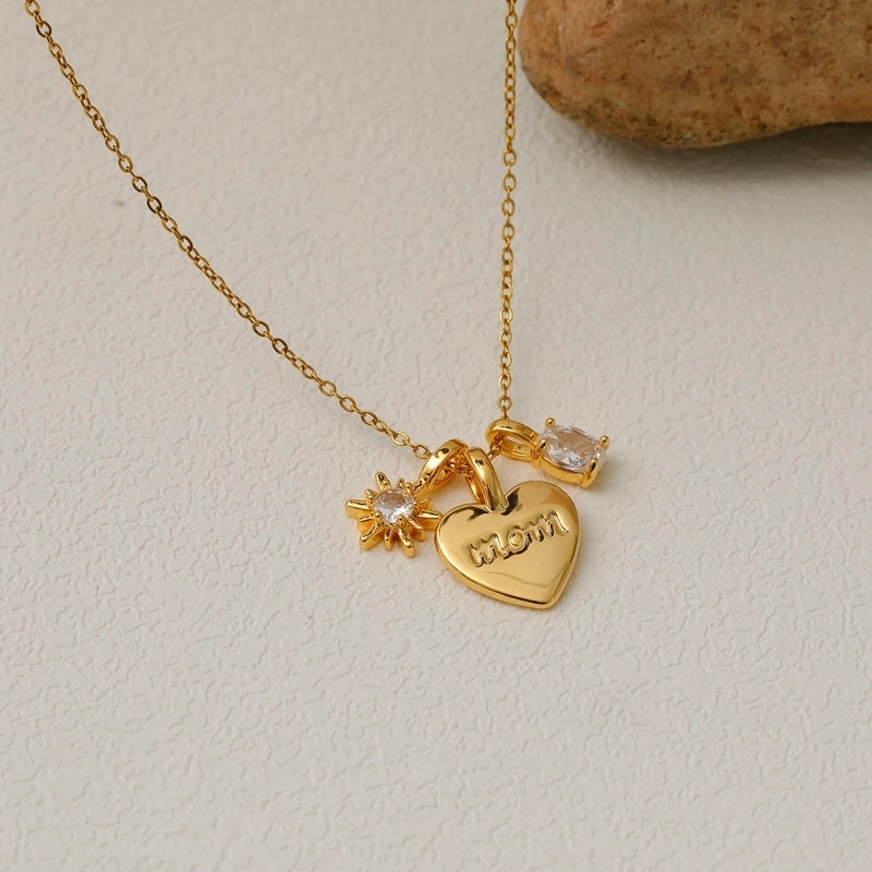 Minimalist Commute Heart Shape Copper Plating Inlay 18K Gold Plated Zircon Pendant Necklace