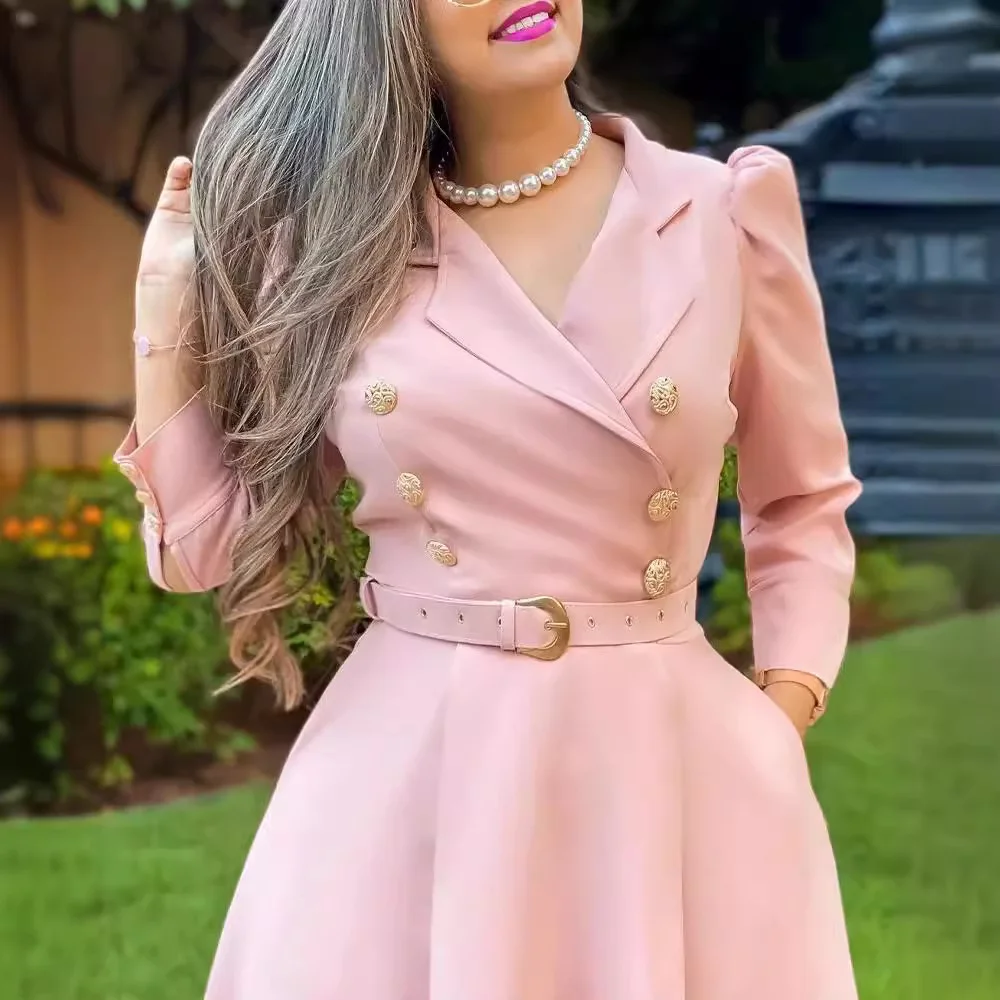 Wongn Wongn 2023 New Women's Jacket Lapel Pleated Belt Temperament Commuter Dress