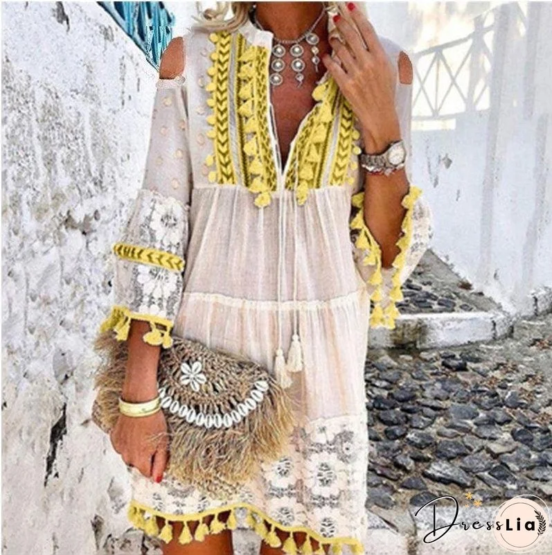 Spring and Summer New 7 Colors Boho Dress Ladies Fashion Sweet Lady Dress Plus Size S-5XL