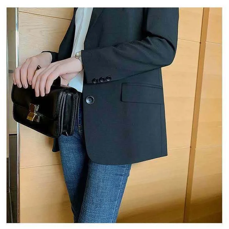 Women Blazers Solid Notched Single Breasted Slim Ulzzang Daily All-match Classic Elegant Womens Casual Streetwear Harajuku Chic