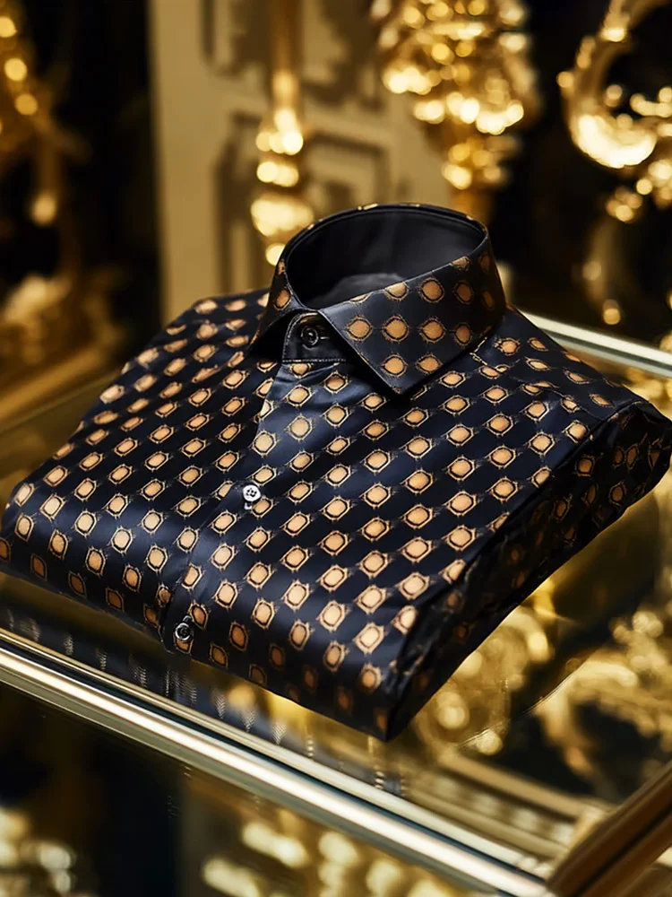 Men's Luxury Satin Long Sleeve Button Down Shirt