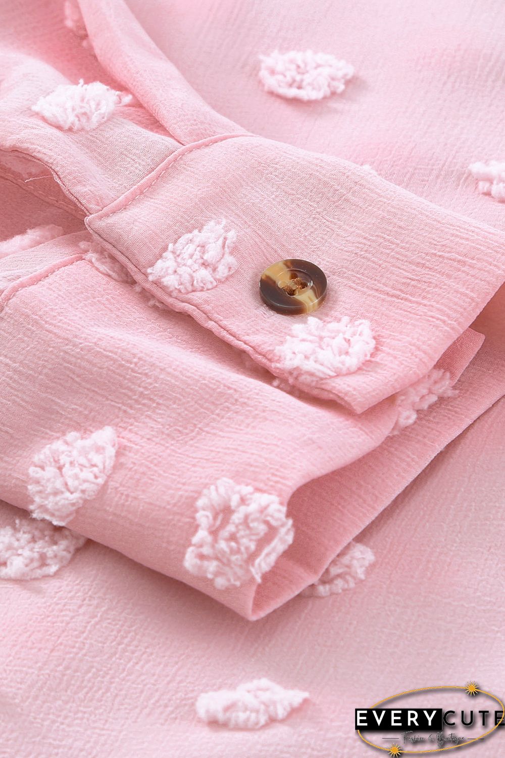 Pink Swiss Dot Buttoned Pocket Long Sleeve Shirt