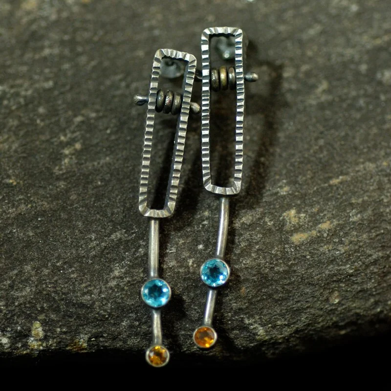 Simple Extra Long Irregular Rectangle Metal Earrings with Cubic Zirconia Drop Earrings for Women Jewelry