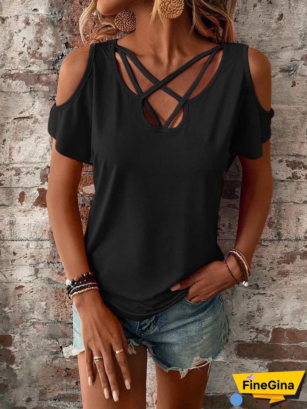 Black Short Sleeve Plain Top