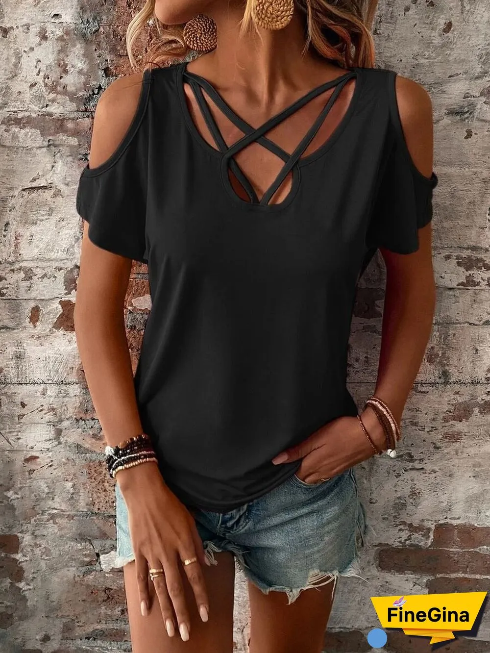 Black Short Sleeve Plain Top