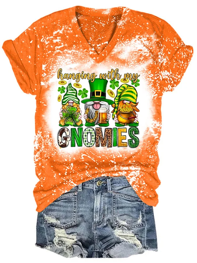 Women‘s St. Patrick's Day Hanging With My Gnomies Print Casual T-shirt socialshop