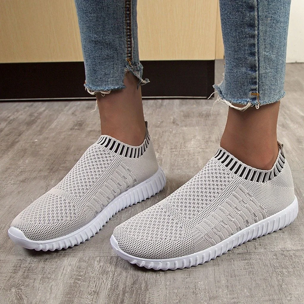 Women Knitting Flat Autumn Sneakers Slip On Comfort Loafers Female Hollow Out Platform Casual Shoes | EGEMISS