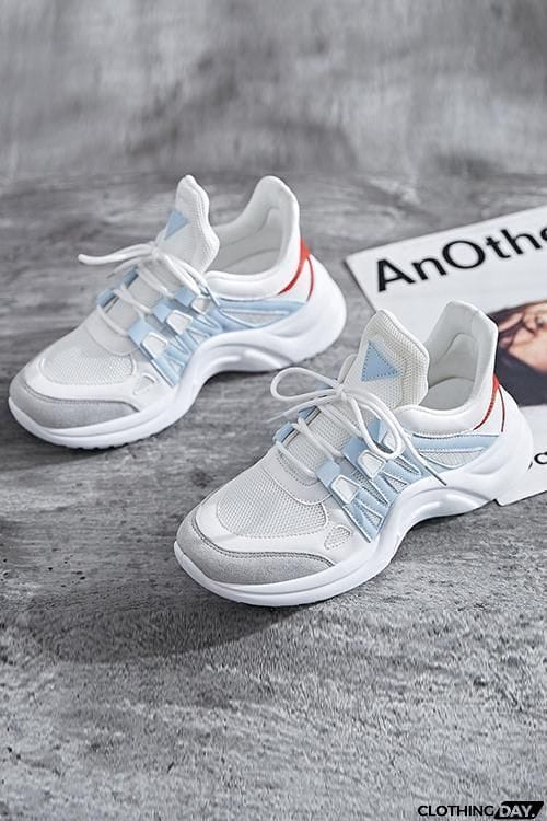 Chunky Mesh Two Tone Lace Up Sneakers