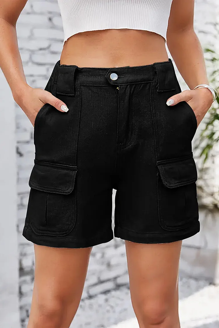 Elastic Waist Cargo Denim Shorts