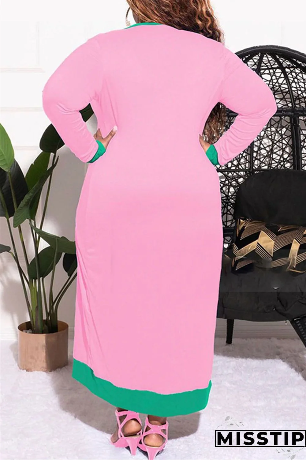 Blue Fashion Casual Solid Patchwork O Neck Plus Size Two Pieces