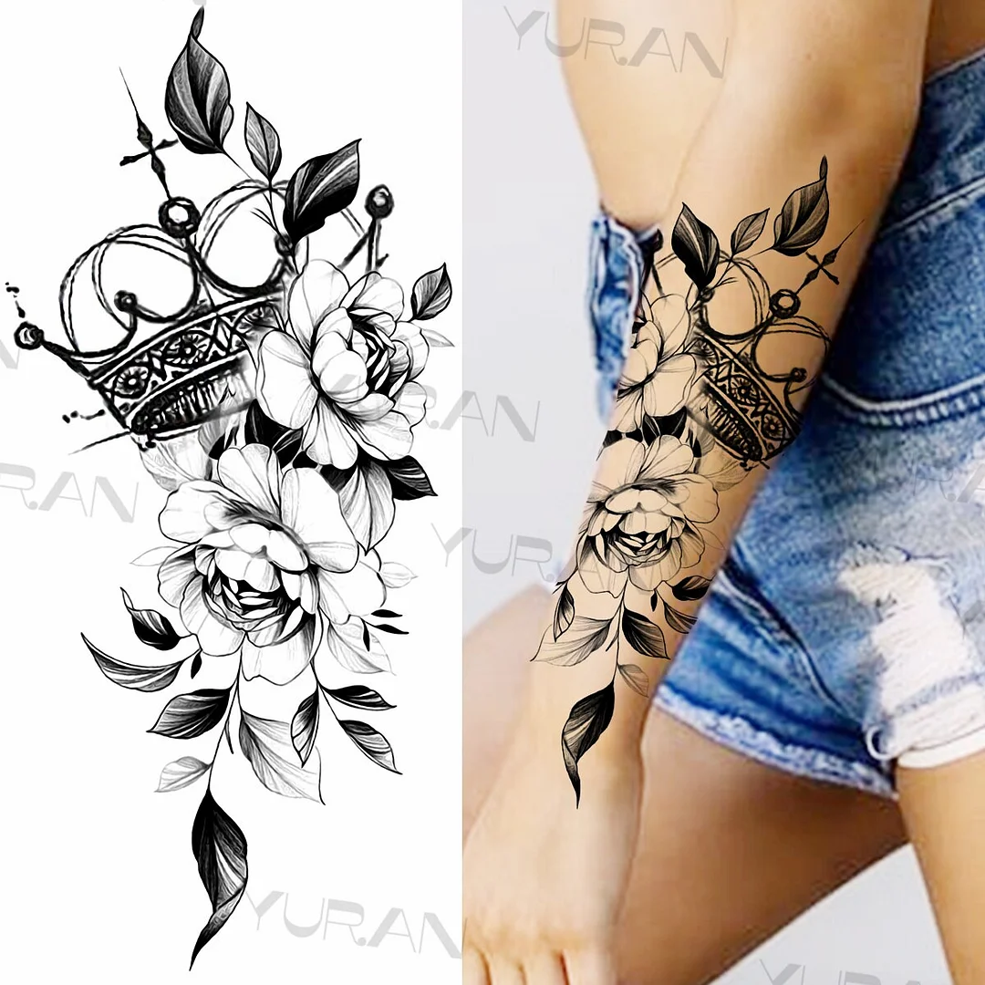 Sdrawing Rose Flower Temporary Tattoos For Women Realistic Snake Butterfly Flora Fake Tattoo Sticker Arm Body Waterproof Tatoos
