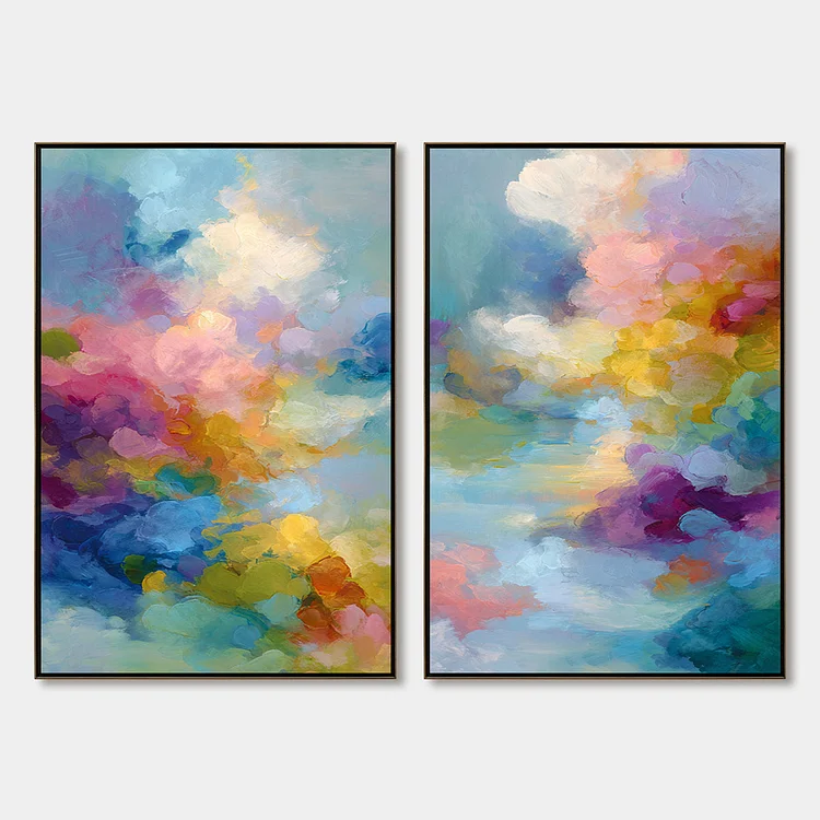 DREAMSCAPE MELODY: Colorful Abstract Cloudscape Painting Set of 2（Canvas painting）