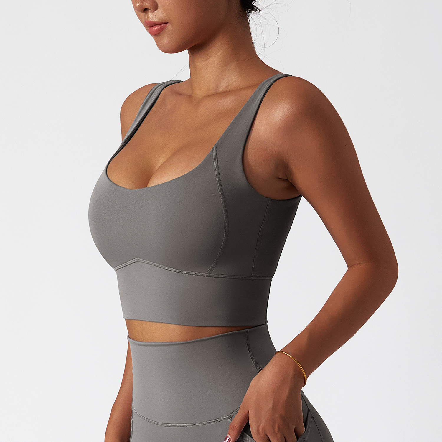 Buy Hergymclothing Gray cloud feeling high impact push up shock absorber running sports bra padded online