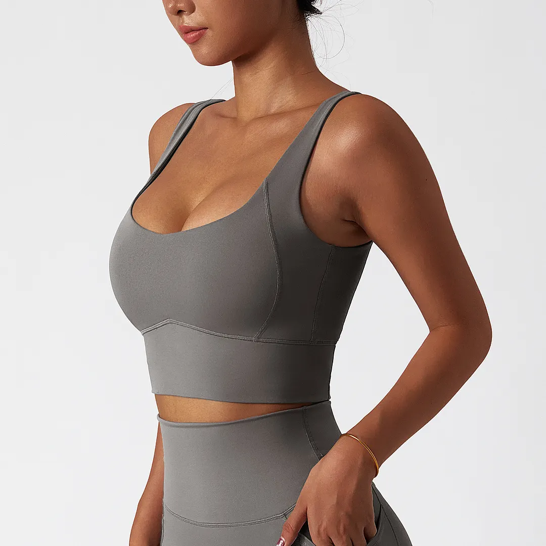Buy Hergymclothing Gray cloud feeling high impact push up shock absorber running sports bra padded online