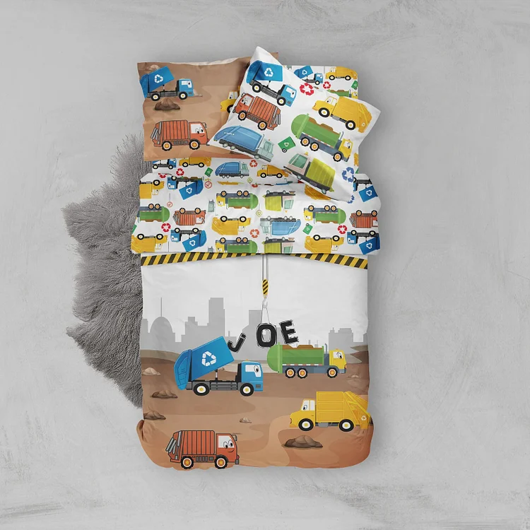 BlanketCute-Personalized Lovely Bedroom Truck Bedding Set with Your Kid's Name | 01