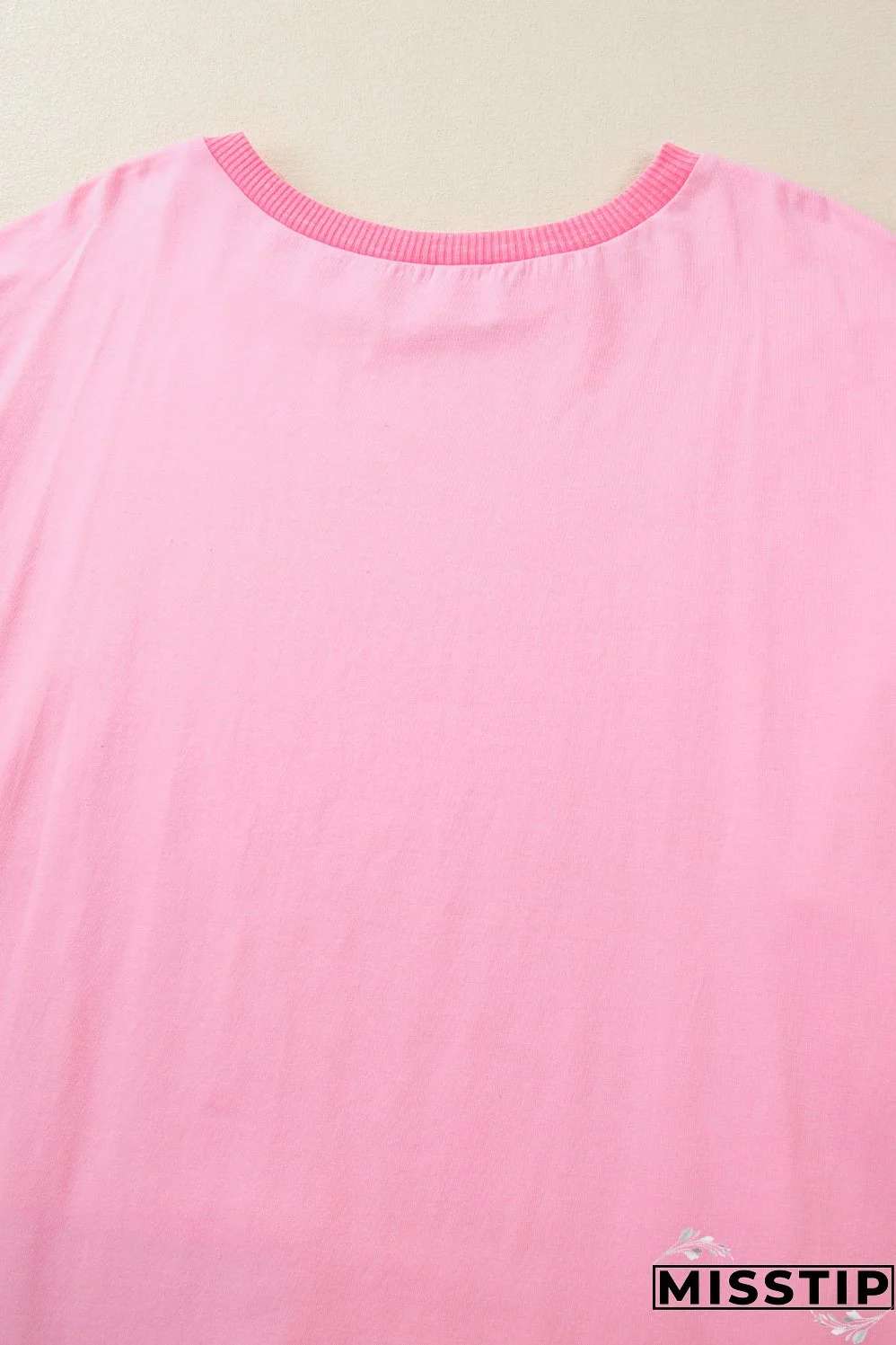 Bonbon Oversized Patched High Low Bracelet Sleeve Plus Size T Shirt