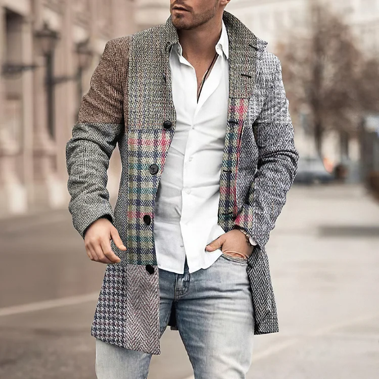 BrosWear Classic Plaid Coat With Lapel Collar