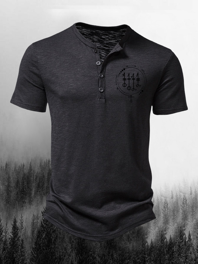 Sleeping Horn Symbol Print Men's Stand-up Collar Henley T-shirt