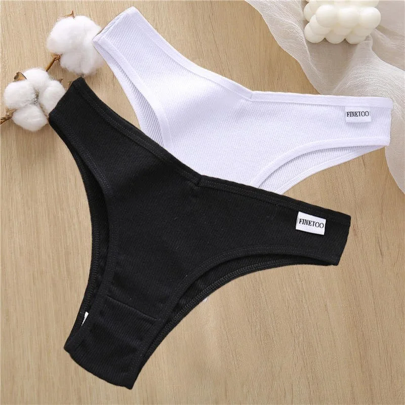 2PCS/Set Sexy Lingerie Cotton Panties Women Underwear Briefs Female Underpants Pantys Tangas Thong Panties Bikini Solid Color