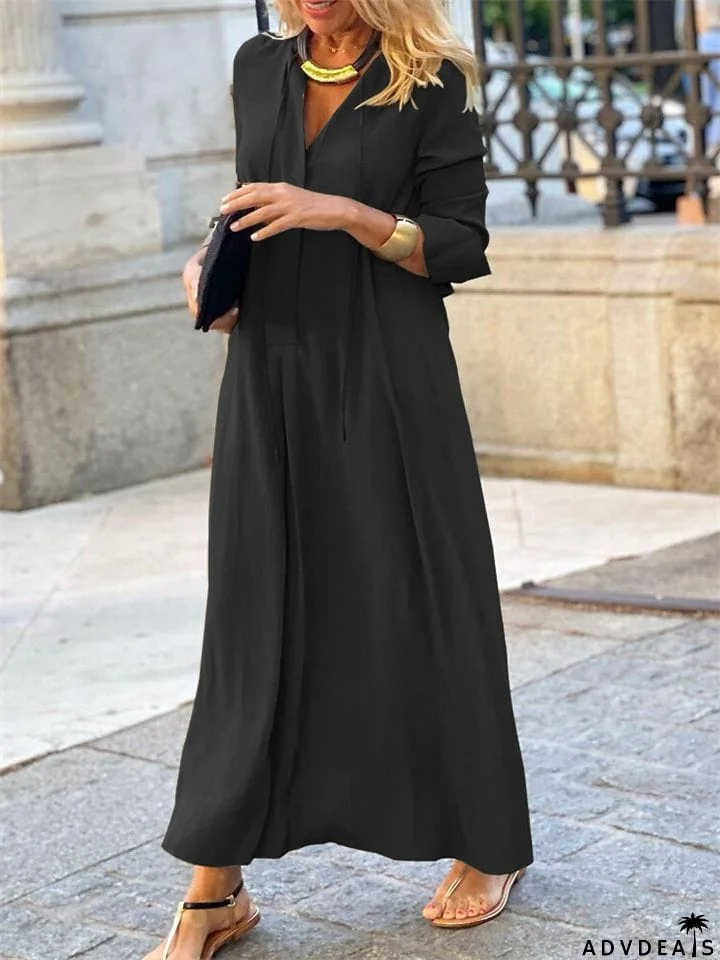 Relaxed Simple Women's V Neck Solid Dresses