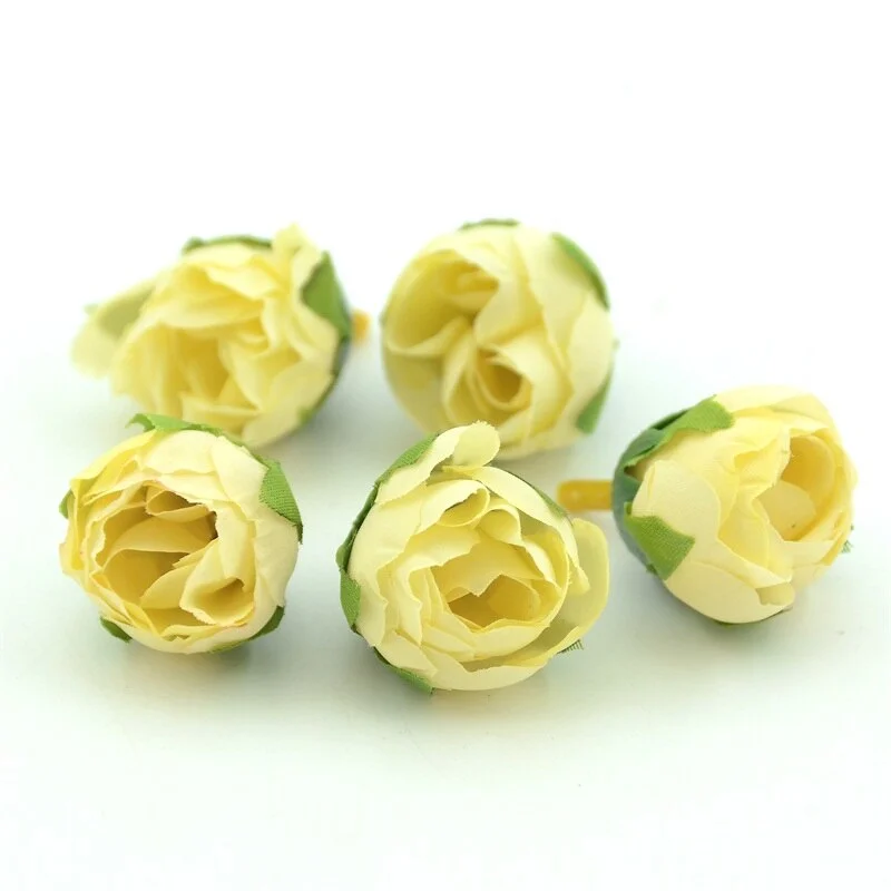 10pcs Cheap Mini Real Touch Silk Artificial Rose Flower Head Camellia Buds Wedding Home Decoration Wreaths Craft Fake Flowers