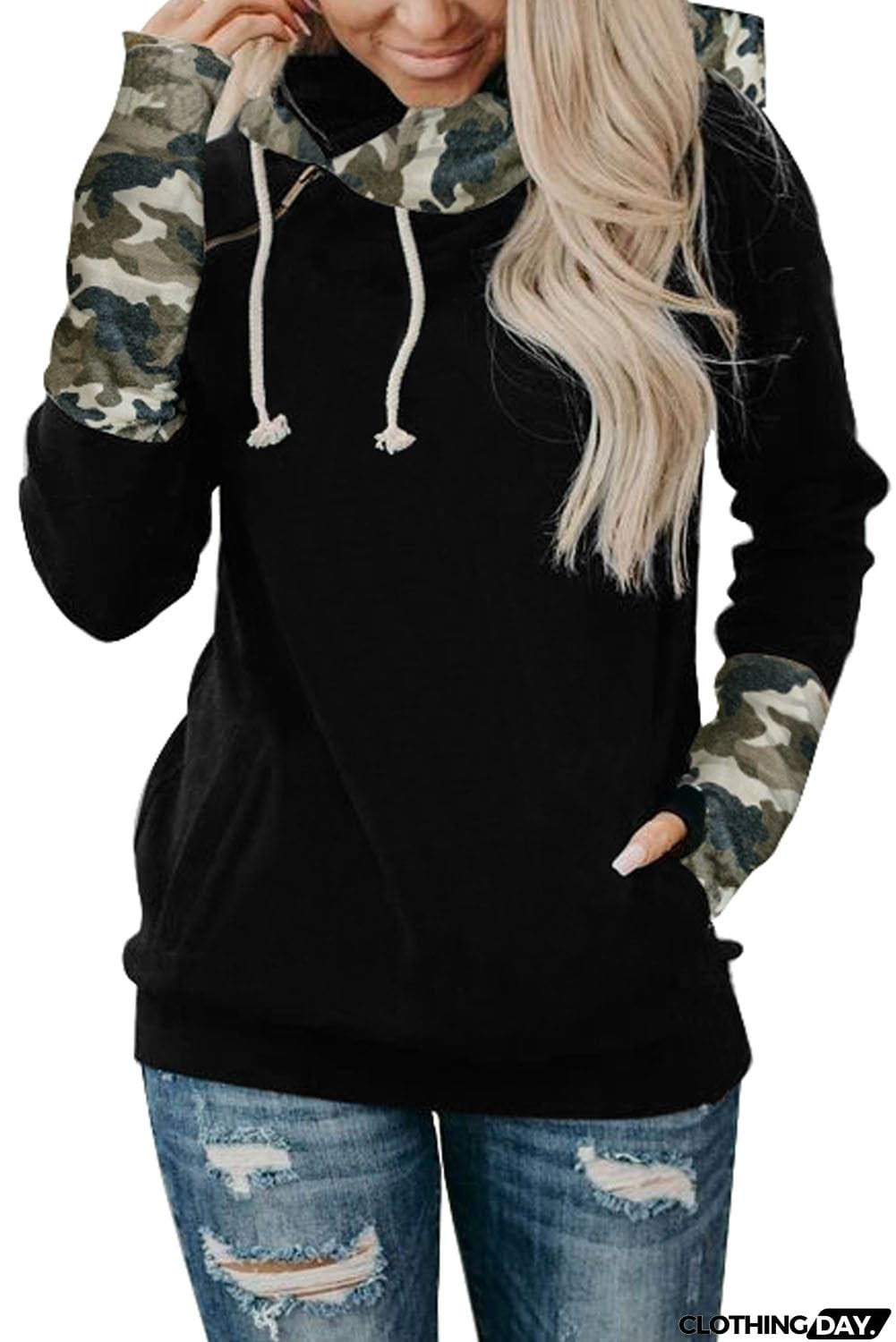 Plaid Double Hoods Thumb Hole Hoodie