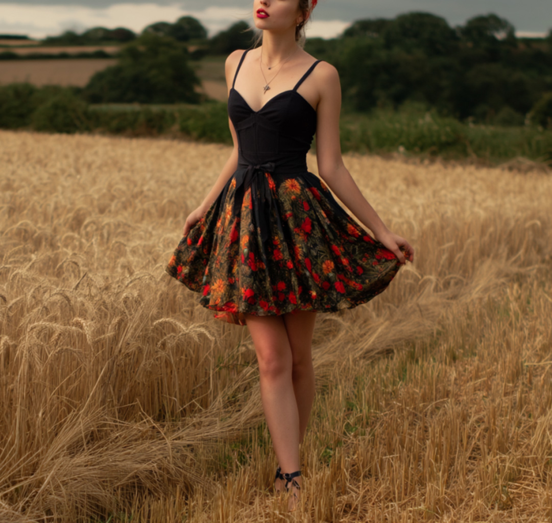 Floral Skirt In A Golden Field