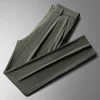 Summer Men's 2023 New High Elastic Quick Dry Ice Silk Straight Suit Pants